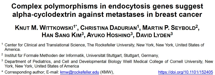 Commpplex polymorphisms in endocytosis geenes suggest alpha-cyclodextrin against metastases in breast cancer Commpplex polymorphisms in endocytosis geenes suggest alpha-cyclodextrin against metastases in breast cancer